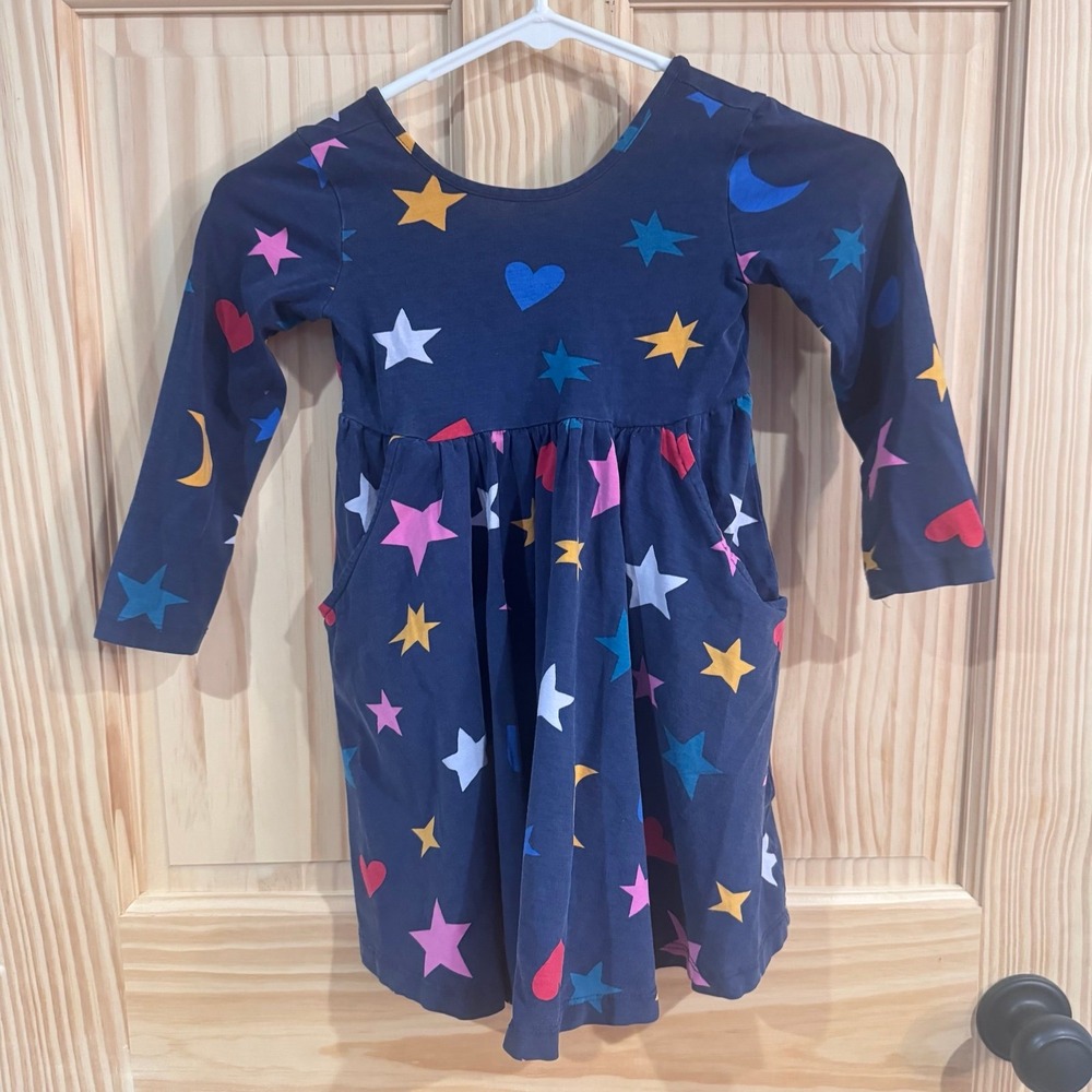 Hanna Andersson Long Sleeve Dress Navy Star & Heart Print 4 (100cm)